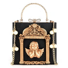 Luxury Vintage Victorian Angel Handbag with Cherub Design - Black - Purse