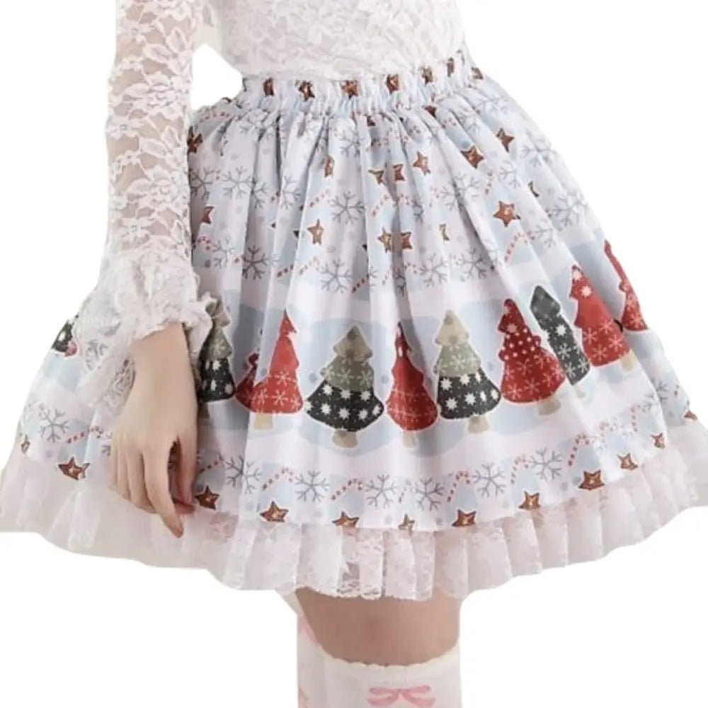 Luxury Winter Wonderland Skirt with Lace Trim and Pleats - Cosparty