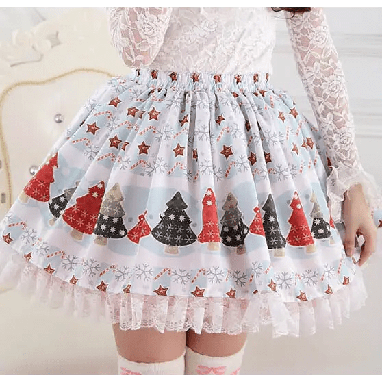 Luxury Winter Wonderland Skirt with Lace Trim and Pleats - Cosparty