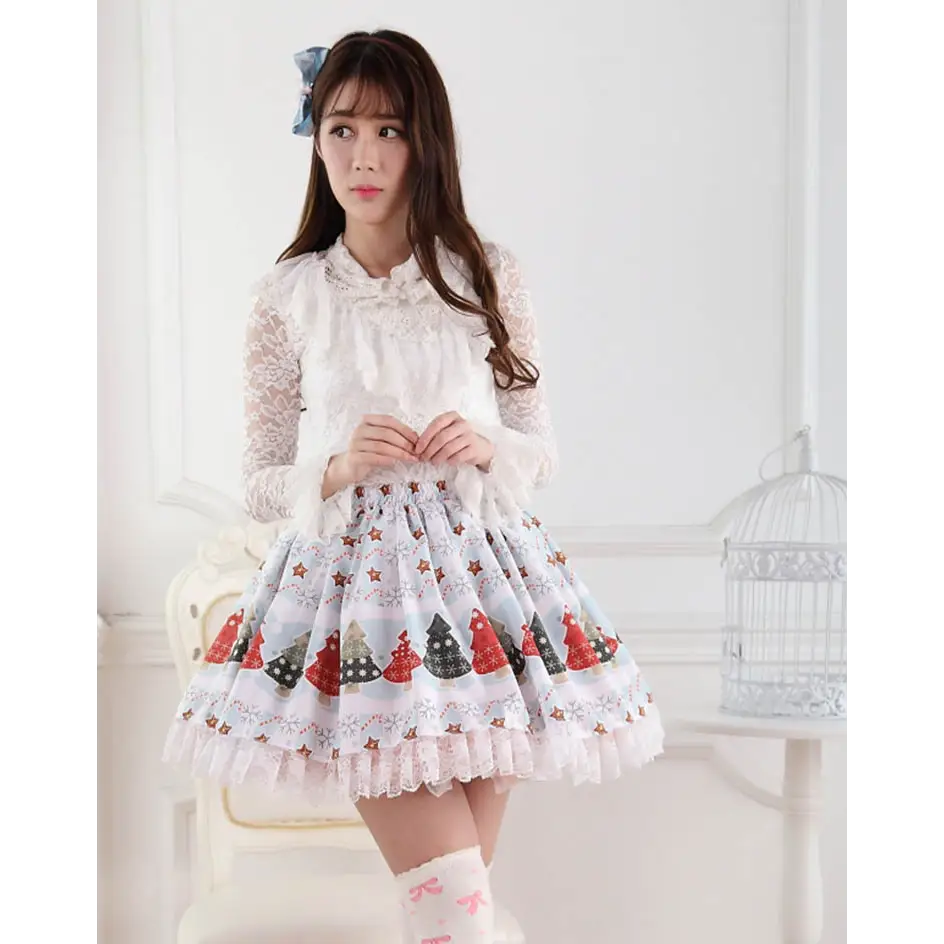 Luxury Winter Wonderland Skirt with Lace Trim and Pleats - Skirts