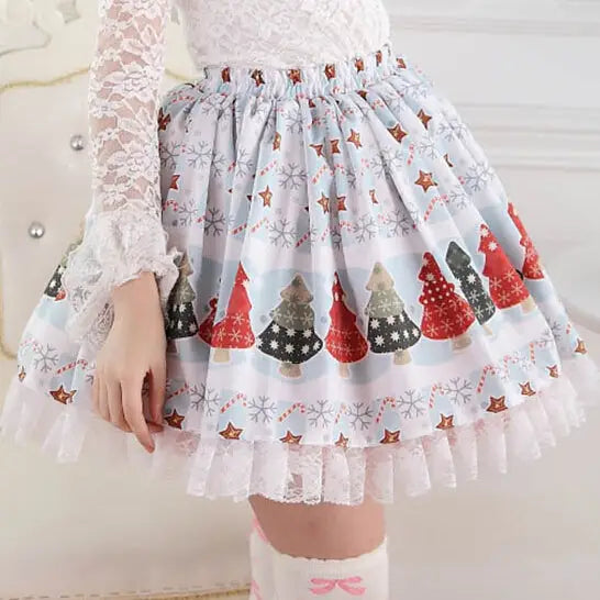 Luxury Winter Wonderland Skirt with Lace Trim and Pleats - Skirts