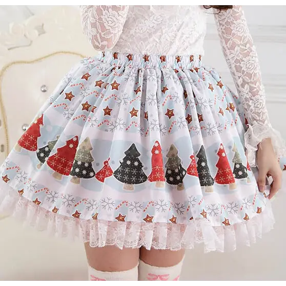 Luxury Winter Wonderland Skirt with Lace Trim and Pleats - Skirts