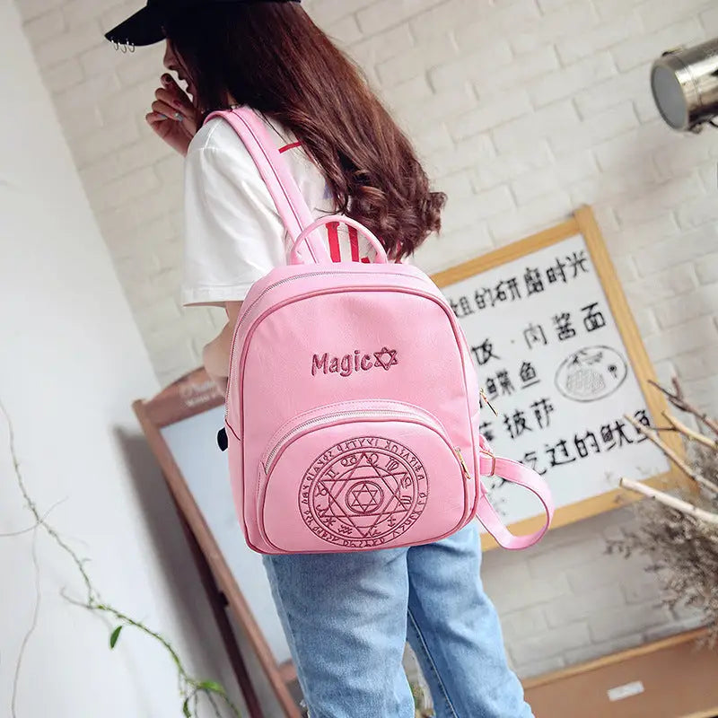 Card Captor Sakura Magical Girl Backpack Book Bag Knap Sack Zippered Clow Pink mahou Shoujo Anime Girls Cosparty