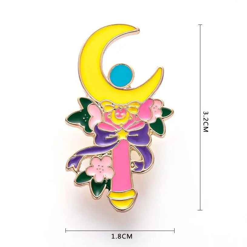 Magical Girl Inspired Wand Enamel Pin with Flowers and Bow - pin