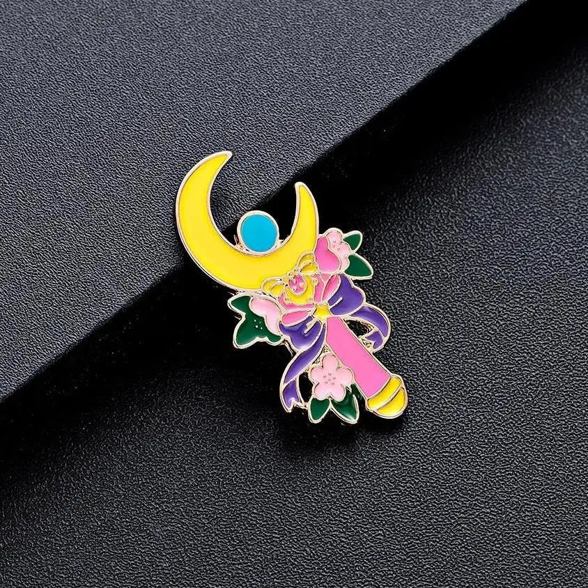 Magical Girl Inspired Wand Enamel Pin with Flowers and Bow - pin