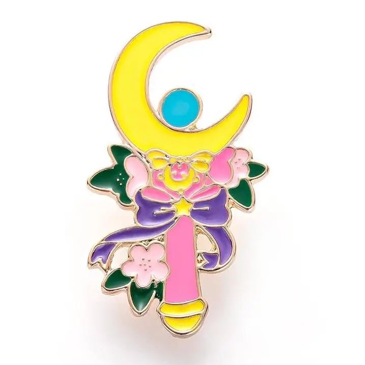 Magical Girl Inspired Wand Enamel Pin with Flowers and Bow - Cosparty