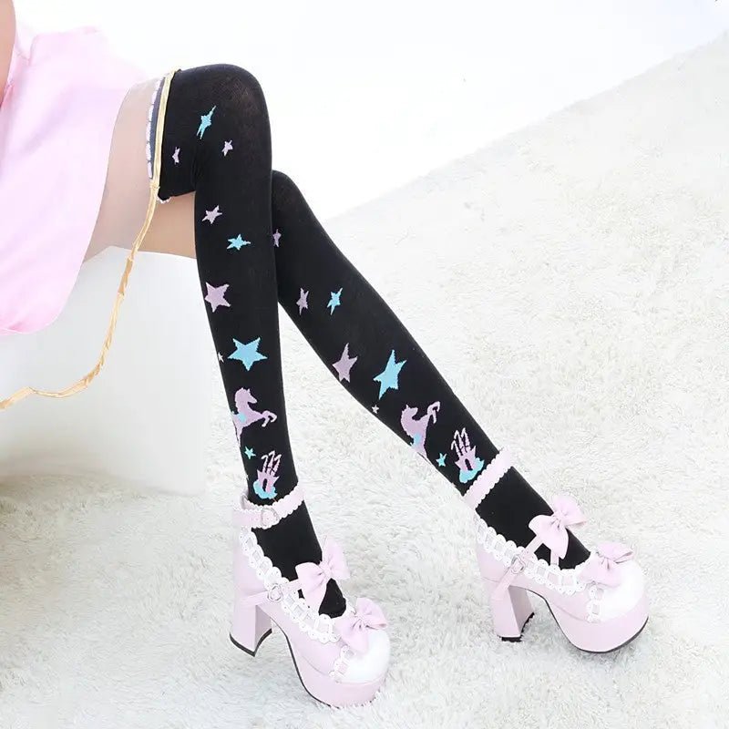 Magical Kingdom Inspired Thigh High Socks in Pastel Goth Style - Cosparty
