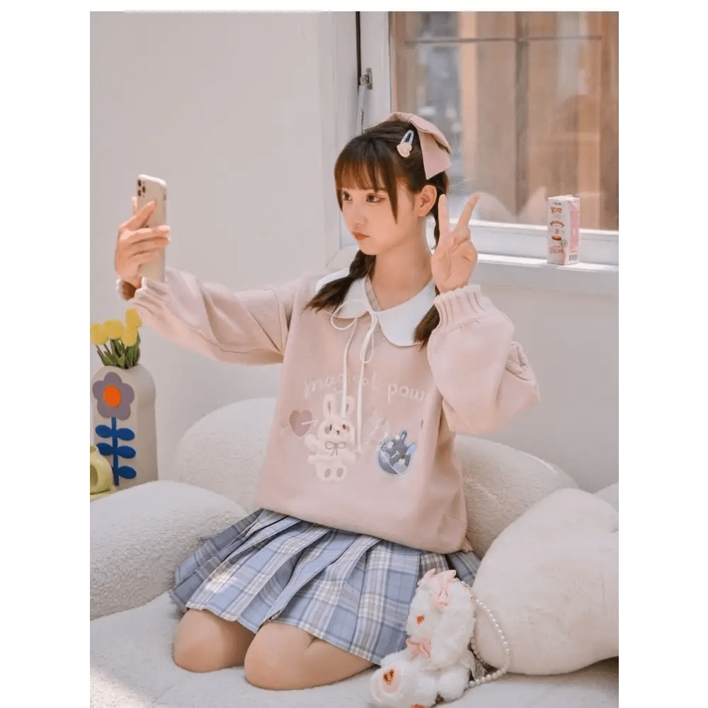 Magical Power Bunny Crewneck Sweater with Cosmic Design - Cosparty