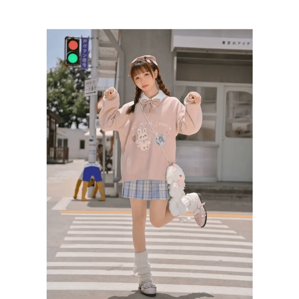 Magical Power Bunny Crewneck Sweater with Cosmic Design - Cosparty