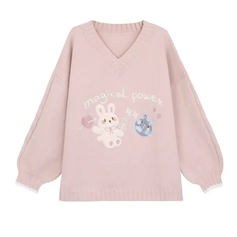 Magical Power Bunny Crewneck Sweater with Cosmic Design - Cosparty