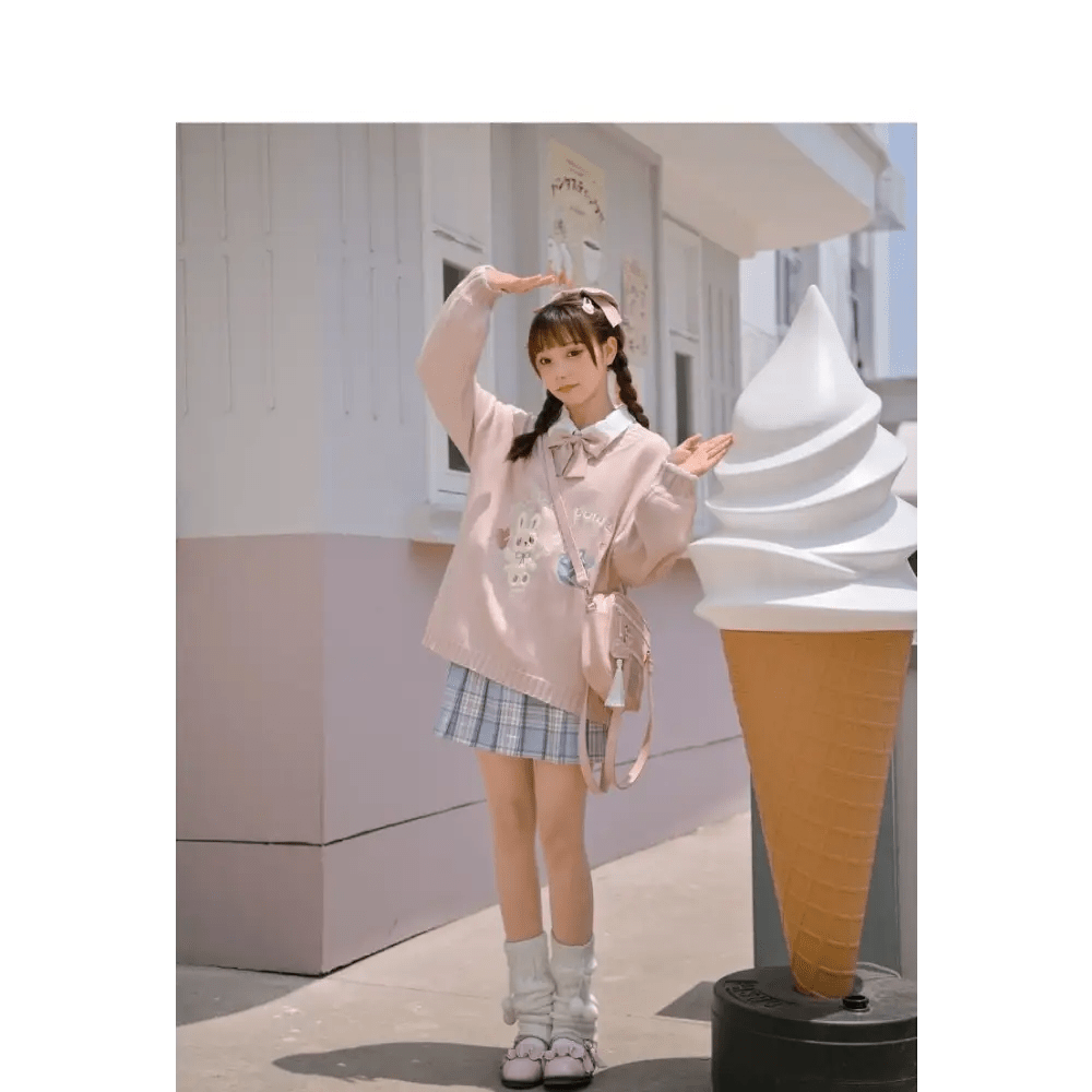 Magical Power Bunny Crewneck Sweater with Cosmic Design - Cosparty