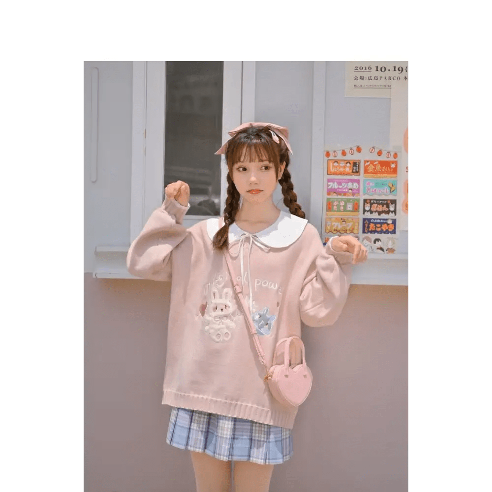 Magical Power Bunny Crewneck Sweater with Cosmic Design - Cosparty