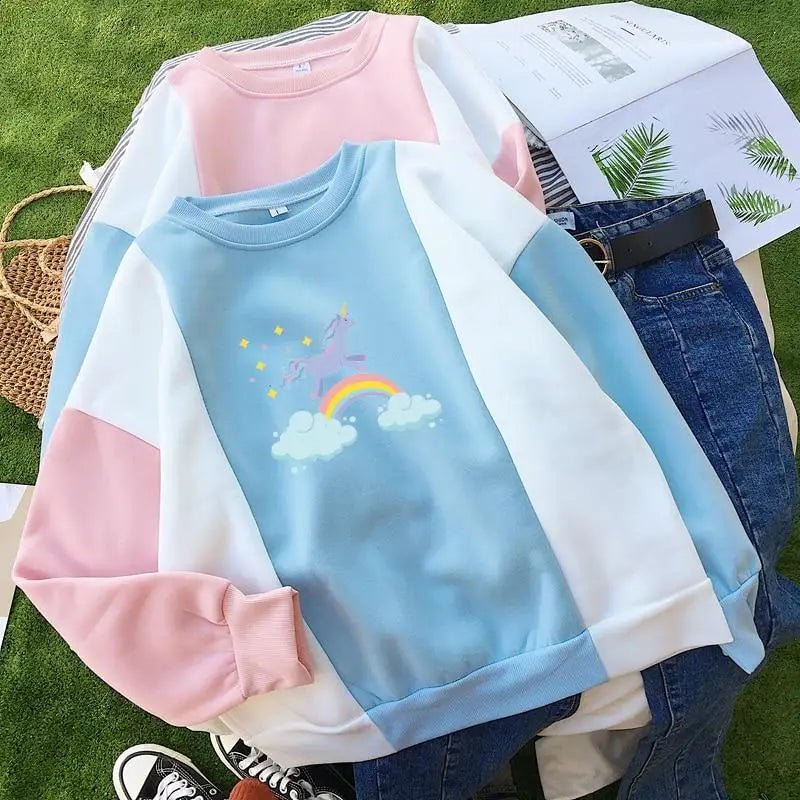 Magical Unicorn Pastel Patchwork Crewneck Sweatshirt - Cosparty