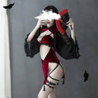 Majestic Priestess Cosplay Lingerie Set in Red Velvet - Cosparty