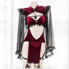 Majestic Priestess Cosplay Lingerie Set in Red Velvet - costume