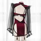 Majestic Priestess Cosplay Lingerie Set in Red Velvet - Cosparty