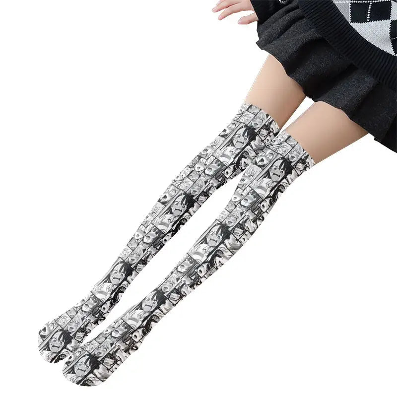 Manga Inspired Ahegao Face Thigh-High Stockings for Otaku - socks