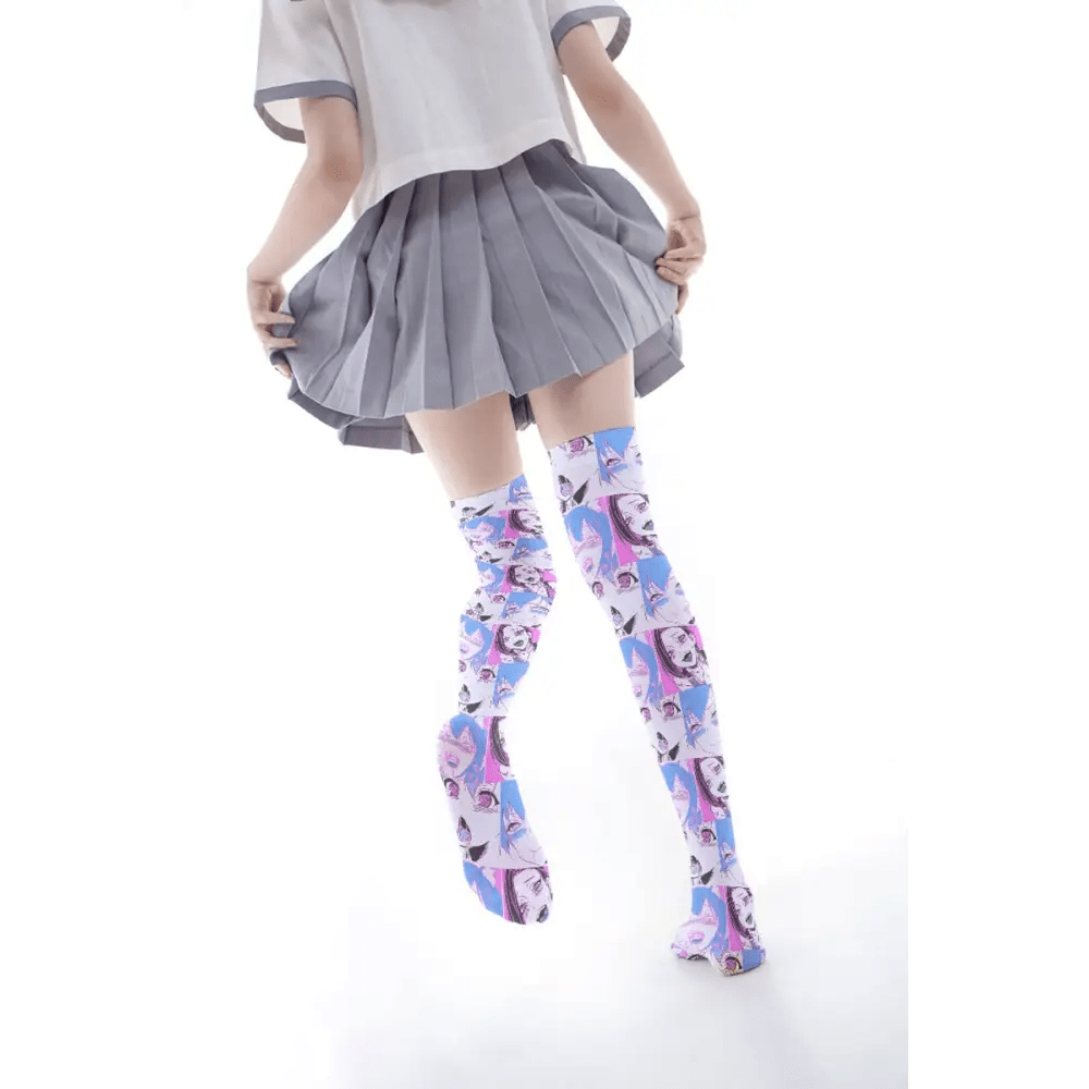 Manga Inspired Ahegao Face Thigh - High Stockings for Otaku - Cosparty