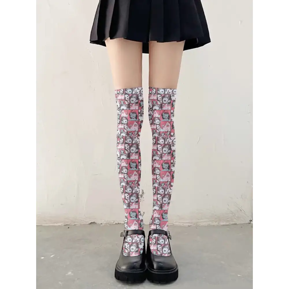 Manga Inspired Ahegao Face Thigh-High Stockings for Otaku - socks