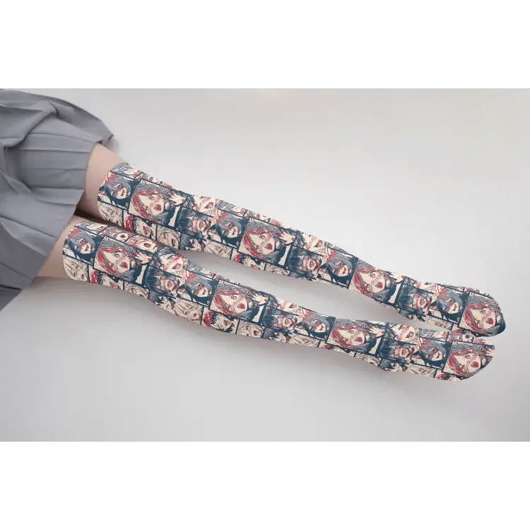 Manga Inspired Ahegao Face Thigh - High Stockings for Otaku - Cosparty