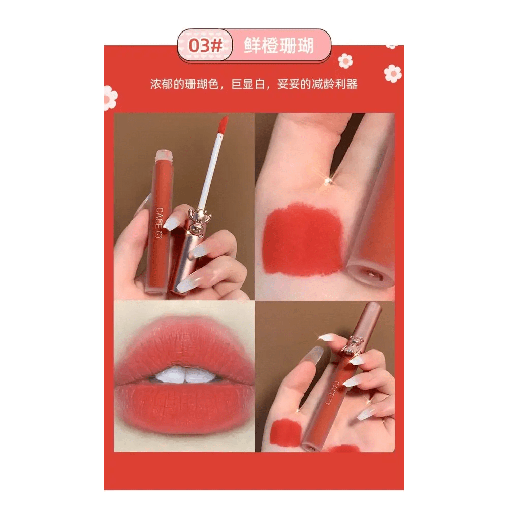 Matte Velvet Bear Liquid Lipstick in Adorable Rose Gold Packaging - Cosparty