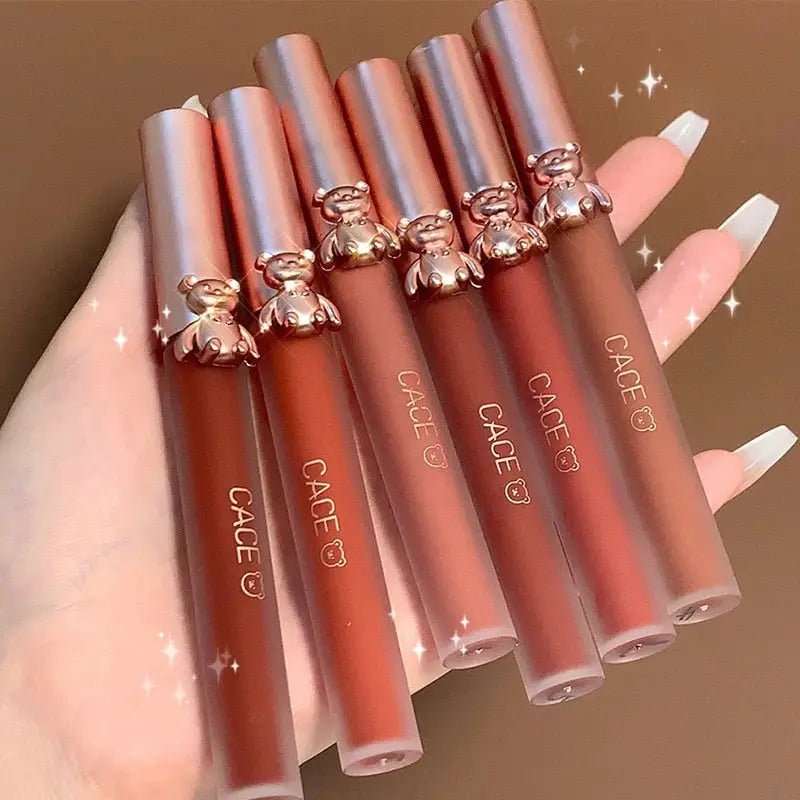 Matte Velvet Bear Liquid Lipstick in Adorable Rose Gold Packaging - Cosparty