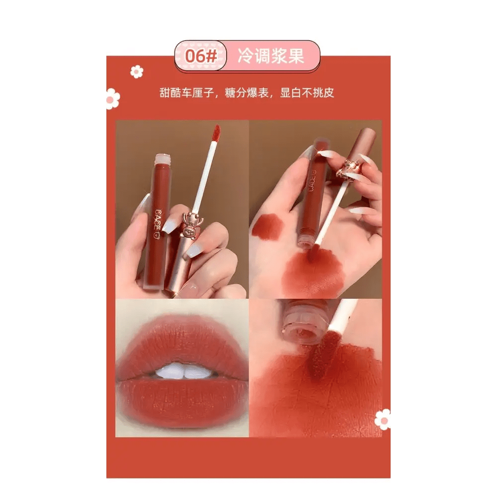 Matte Velvet Bear Liquid Lipstick in Adorable Rose Gold Packaging - Cosparty