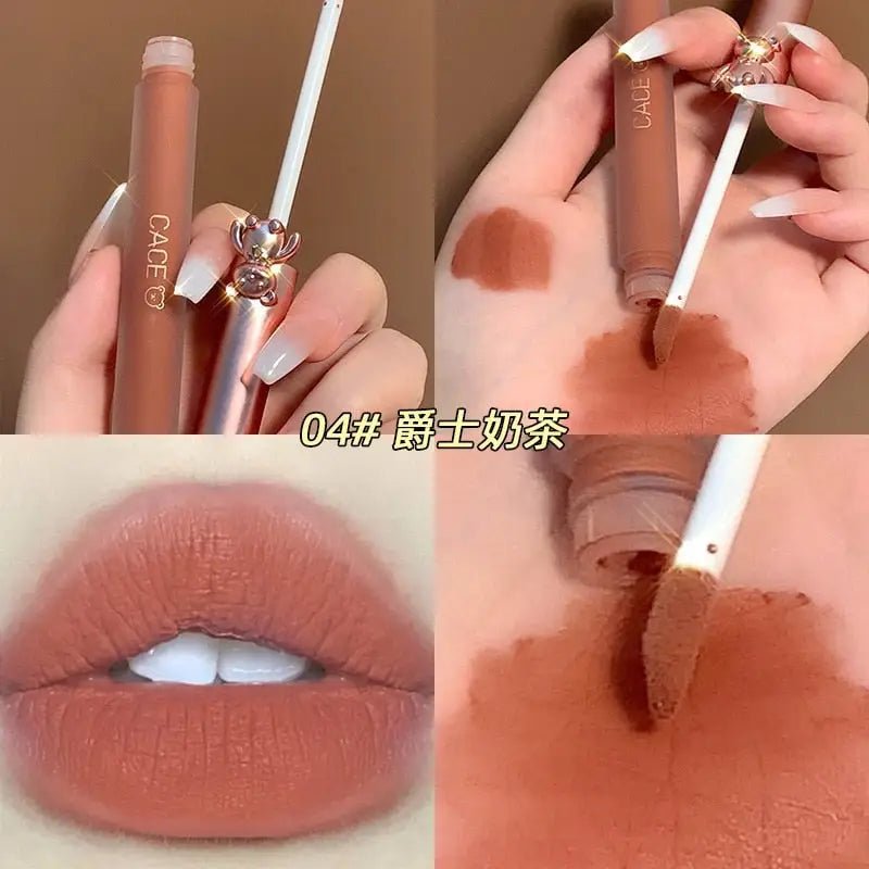 Matte Velvet Bear Liquid Lipstick in Adorable Rose Gold Packaging - Cosparty