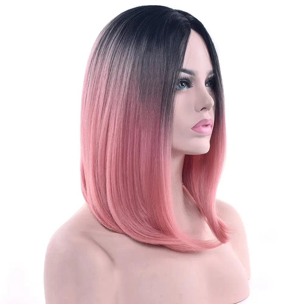 Medium Length Ombre Long Bob Wig in Chic Colorful Style - Wig