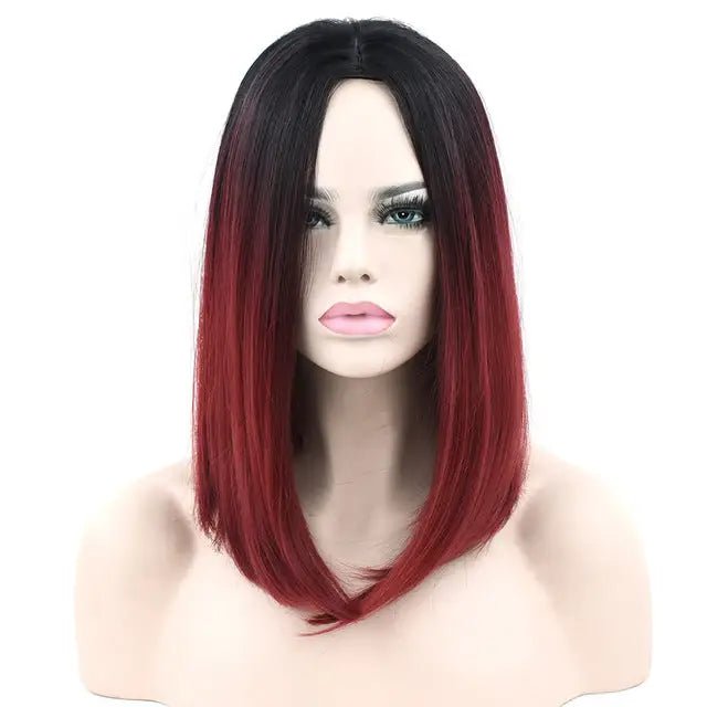 Medium Length Ombre Long Bob Wig in Chic Colorful Style - Cosparty
