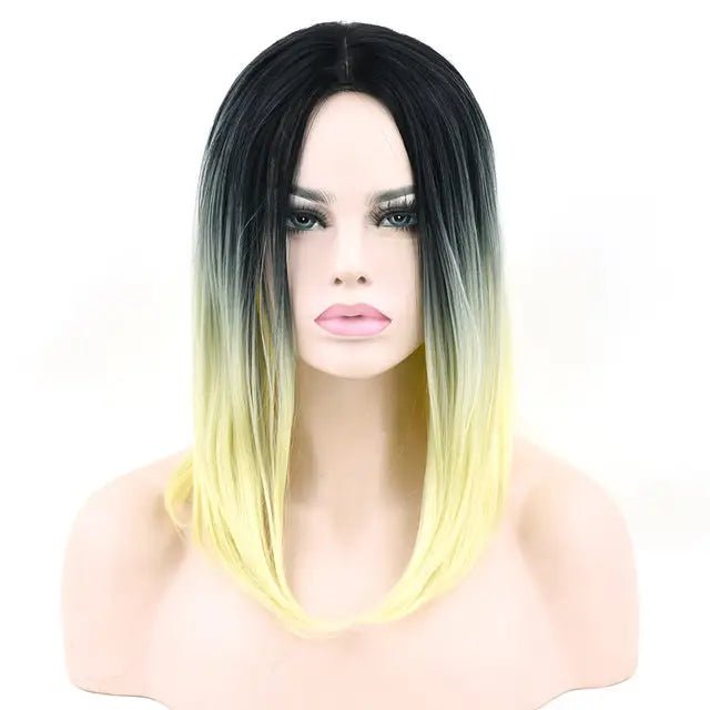 Medium Length Ombre Long Bob Wig in Chic Colorful Style - Cosparty