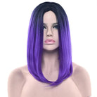 Medium Length Ombre Long Bob Wig in Chic Colorful Style - Dark Purple - Wig