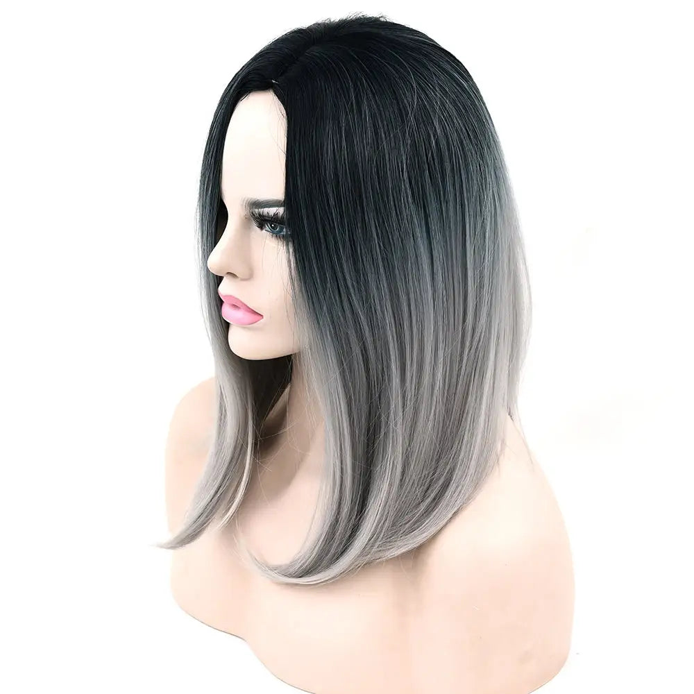 Medium Length Ombre Long Bob Wig in Chic Colorful Style - Wig