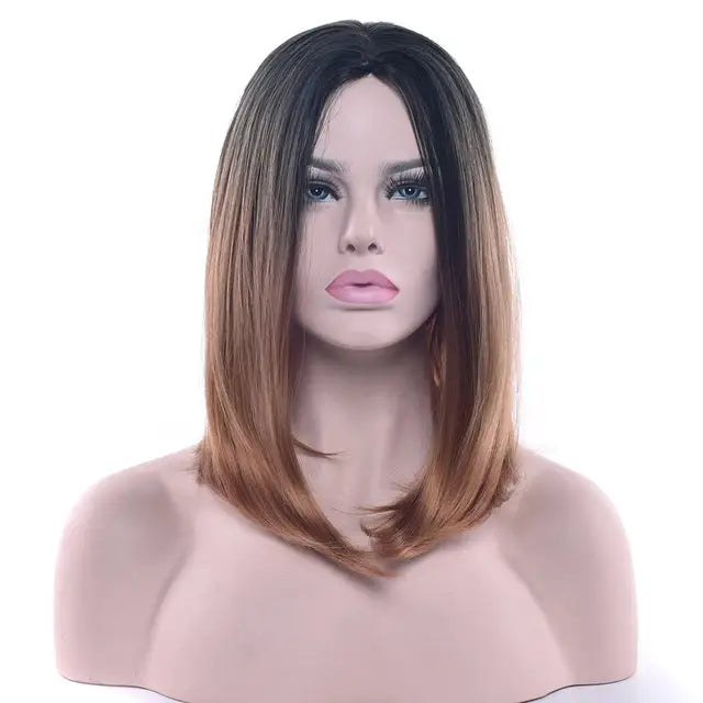 Medium Length Ombre Long Bob Wig in Chic Colorful Style - Brown - Wig