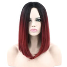 Medium Length Ombre Long Bob Wig in Chic Colorful Style - Dark Red - Wig