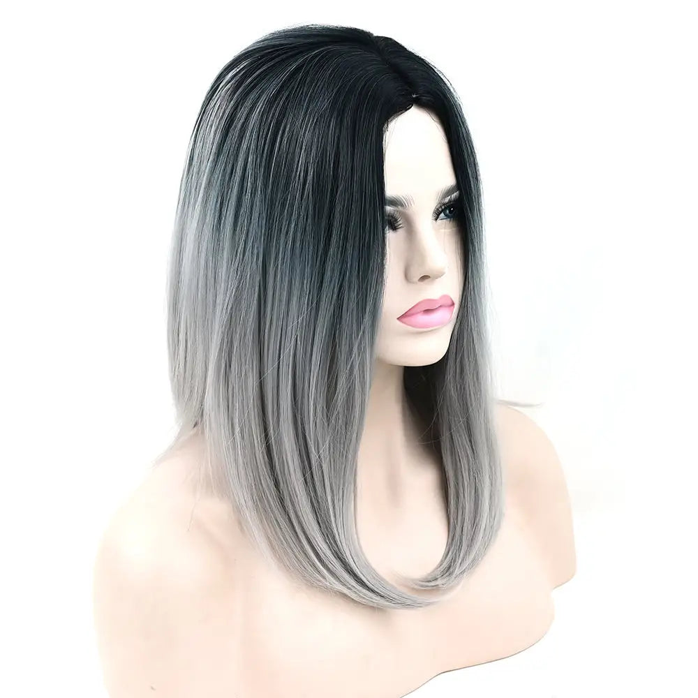 Medium Length Ombre Long Bob Wig in Chic Colorful Style - Wig