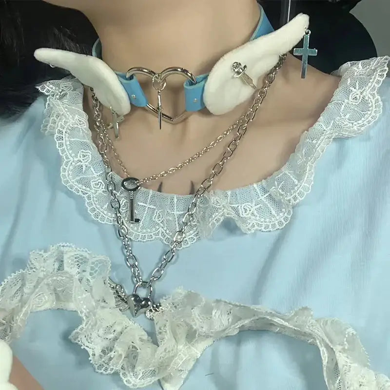 Menhera Lovecore Choker for Sweet and Edgy Style - Blue - collar