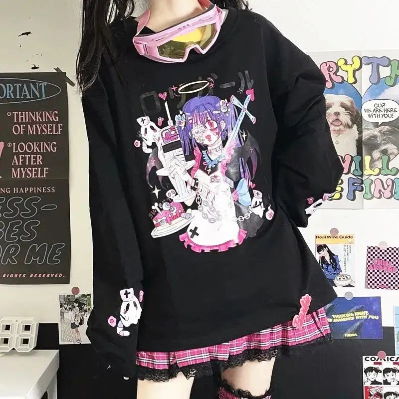 Menhera Succubus Crewneck - Black / XL - anime, anime eyes, face, girl, girls