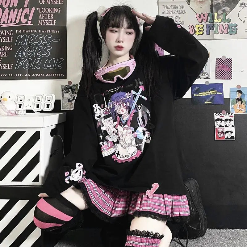 Menhera Succubus Gothic Anime Long Sleeve Crewneck Shirt for Kids - shirt