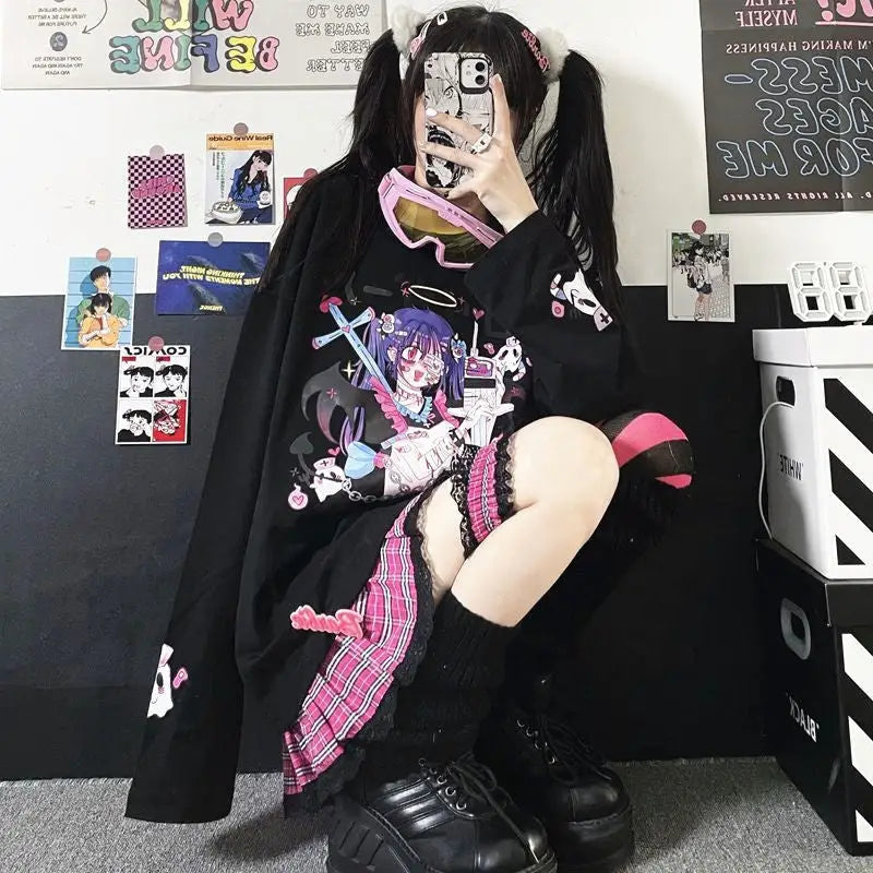 Menhera Succubus Gothic Anime Long Sleeve Crewneck Shirt for Kids - shirt