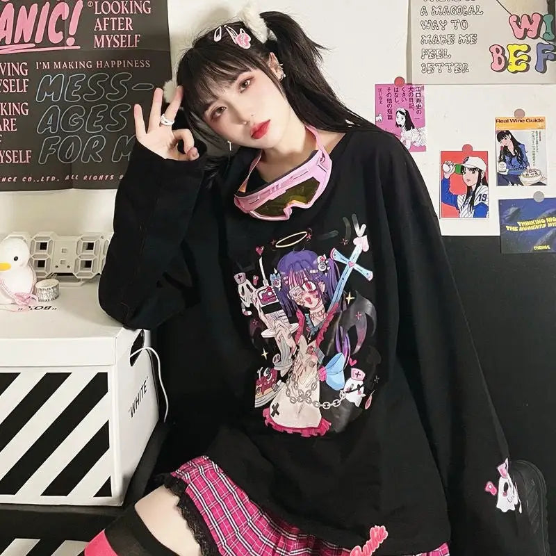 Menhera Succubus Gothic Anime Long Sleeve Crewneck Shirt for Kids - shirt