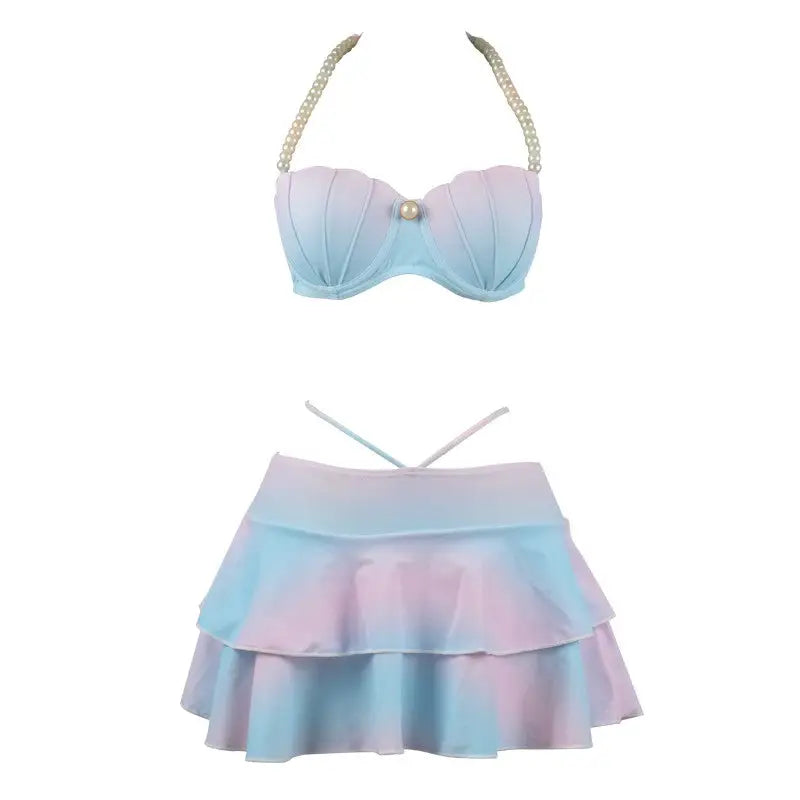 Mermaid Shell Bikini Set with Skirts and Pearl Accessories - Short Skirt + Top / S