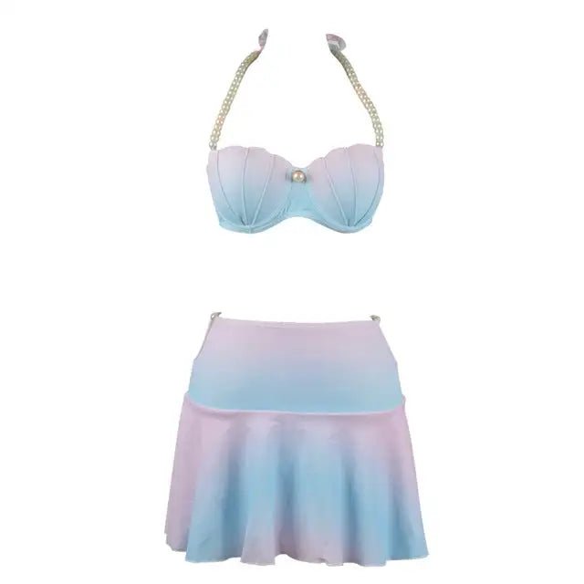 Mermaid Shell Bikini Set with Skirts and Pearl Accessories - Cosparty