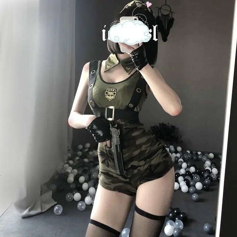 Military - Inspired Playful Lingerie Bodysuit Set - Cosparty