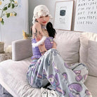 Milky Pastel Fairy Kei Patchwork Jeans with Frayed Edges - Cosparty