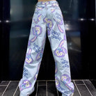 Milky Pastel Fairy Kei Patchwork Jeans with Frayed Edges - pants