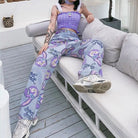 Milky Pastel Fairy Kei Patchwork Jeans with Frayed Edges - Cosparty