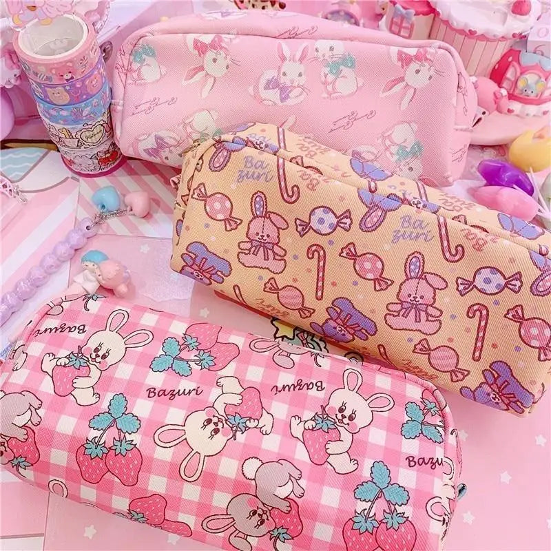 Milky Pastel Strawberry Bunny Rabbit Cosmetic Bag in Stock - cosmetic bag