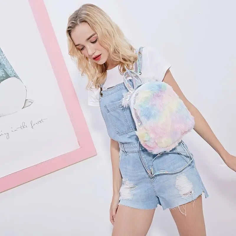 Milky Pastel Unicorn Backpack in Luxurious Vegan Fur New Condition - backpack