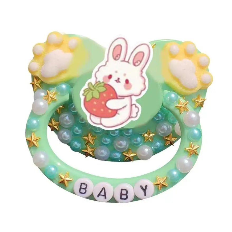 Mint Green Adult Pacifier Flower Bunny in BPA - Free Silicone - Cosparty